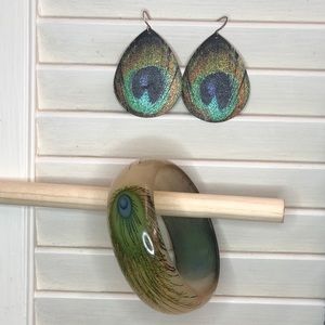 Peacock bangle and earring set